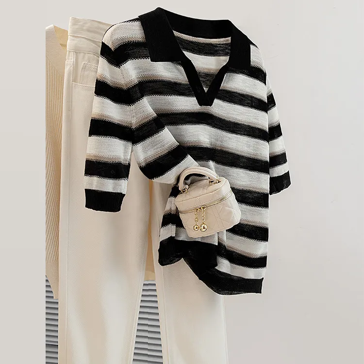 Cypress House Knitwear Women's Black Stripes-2