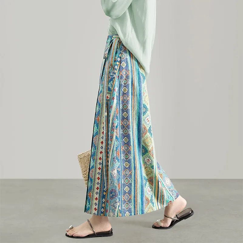 TOUCH Casual Long Skirt Women's Blue Green Multicolor-2
