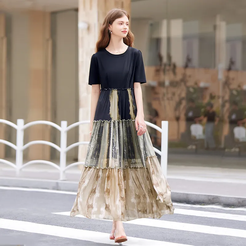TOUCH Short Sleeved Dresses Women's Black & Coffee Green Multicolor-3