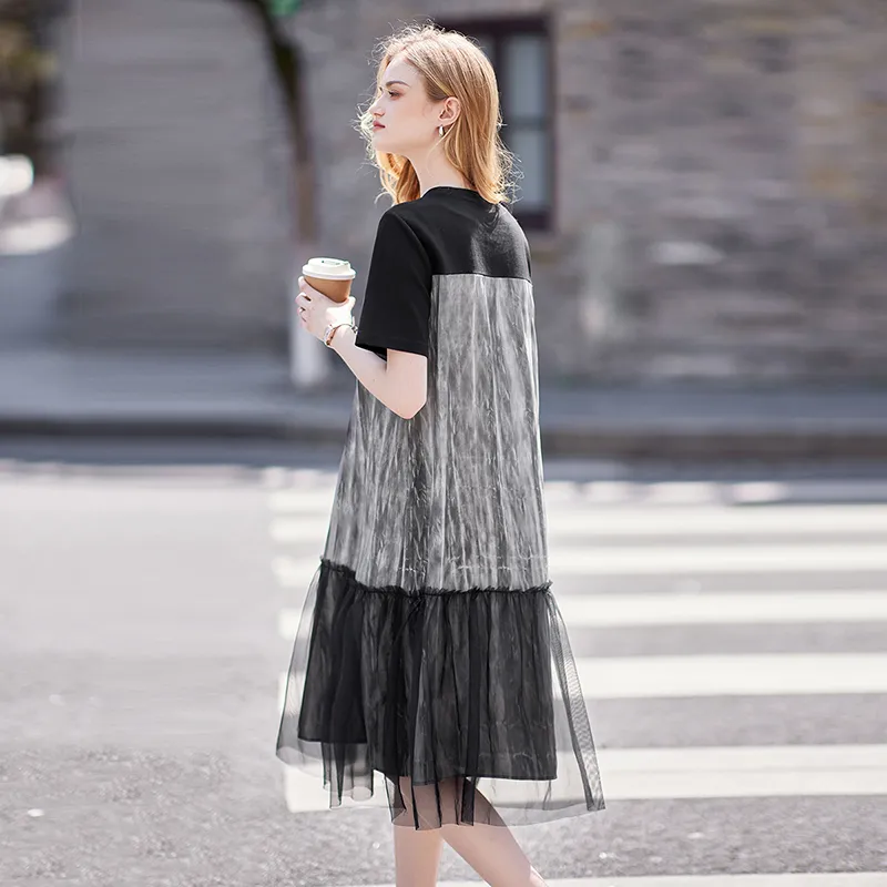 TOUCH Short Sleeved Dresses Women's Black & Heather Gray-3