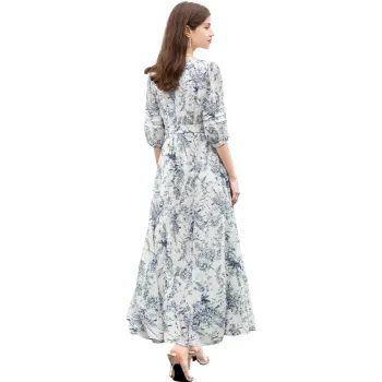 TOUCH Short Sleeved Dress Women's Gray Blue Multicolor