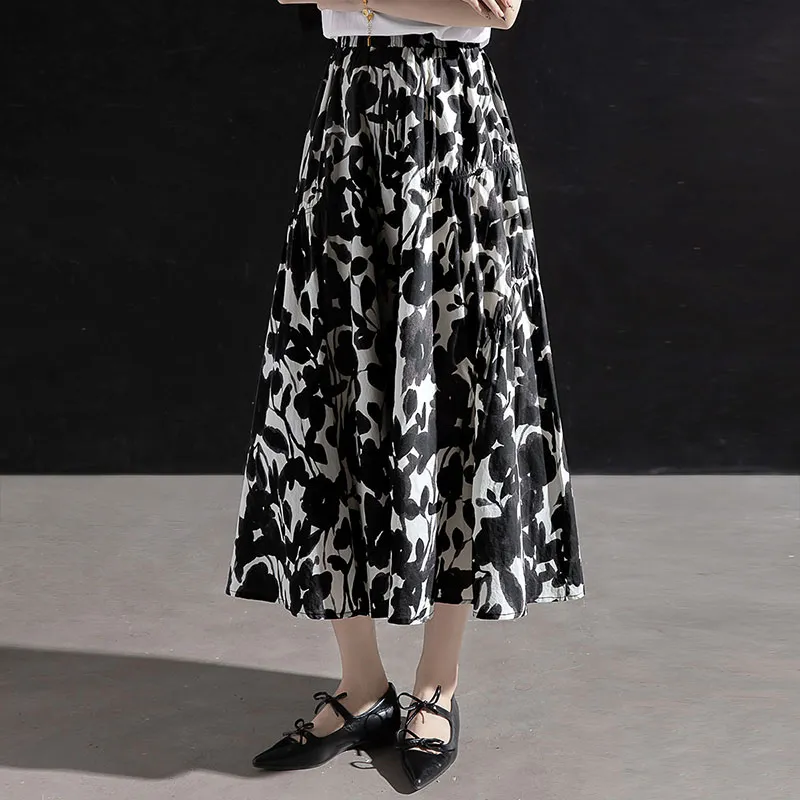 Cypress House Casual Long Skirt Women's Black With White Floral-4