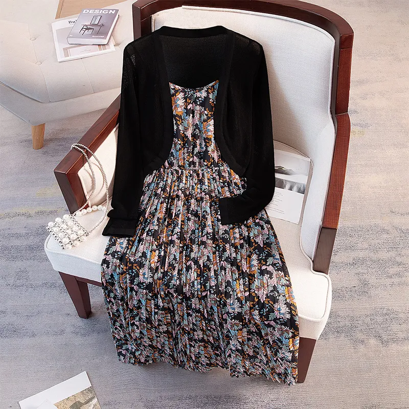 Cypress House Skirt Set Women's Black+Black With Yellow Blue Floral-2