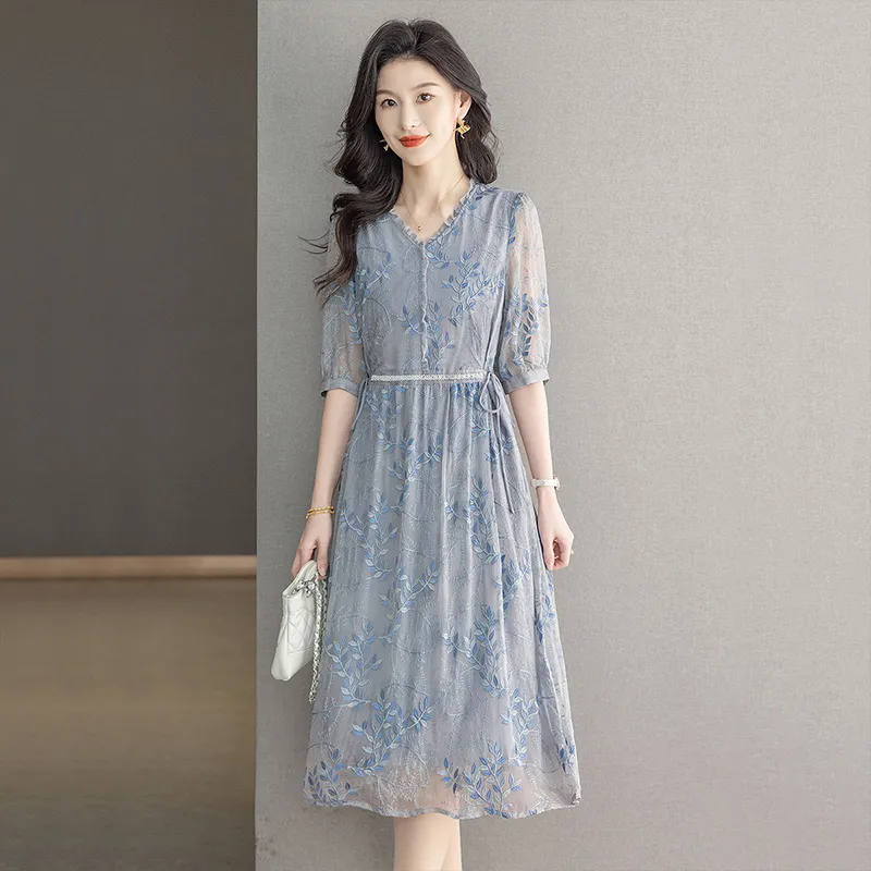 Cypress House Short Sleeved Dress Women's Gray Blue-5