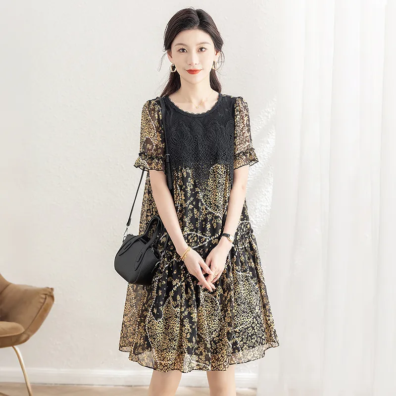 Cypress House Short Sleeved Dress Women's Black Yellow Floral-4