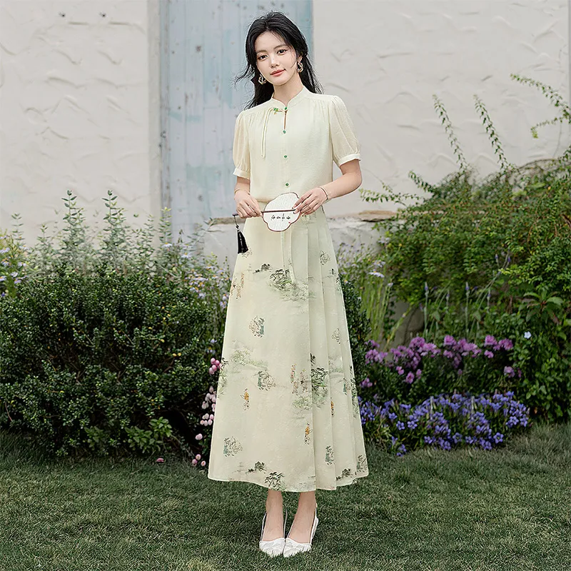Cypress House Skirt Set Women's Apricot+Light Green Paint-3