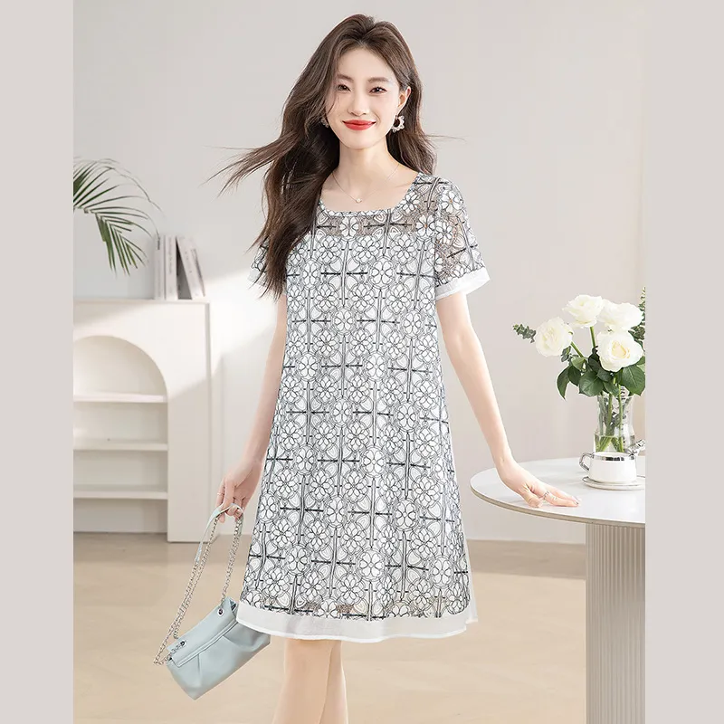 Cypress House Short-Sleeved Dresses Women's White Base Black Floral-6