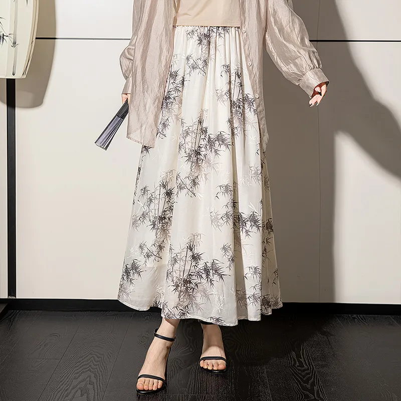 Cypress House Casual Long Skirt Women's Apricot Ink Bamboo-5