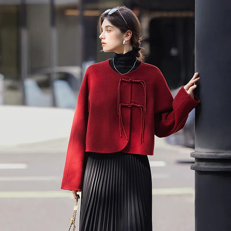 TOUCH Cropped Coats Women's Red-5