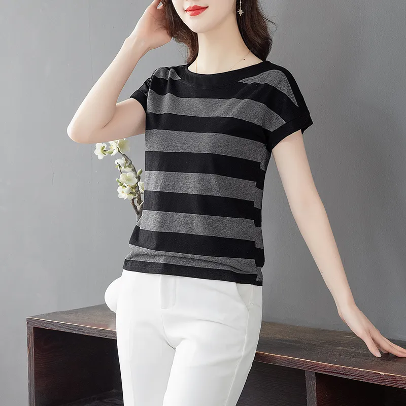 Cypress House T Shirt Women's Black Gray Stripes-6