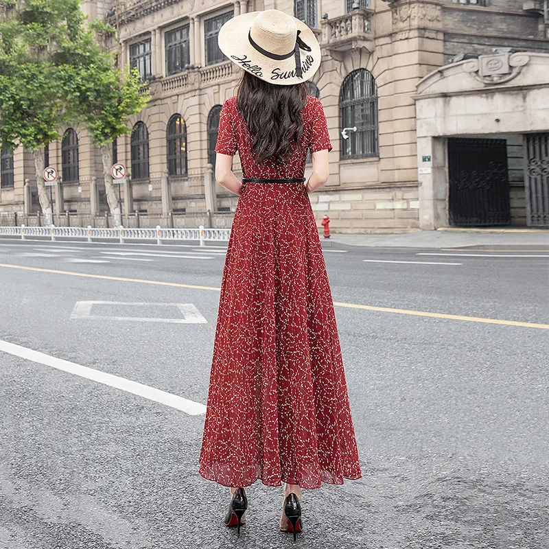 Cypress House Short Sleeved Dress Women's Red With Floral-1