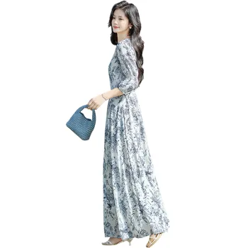 Cypress House Long Sleeved Dresses Women's Blue Floral