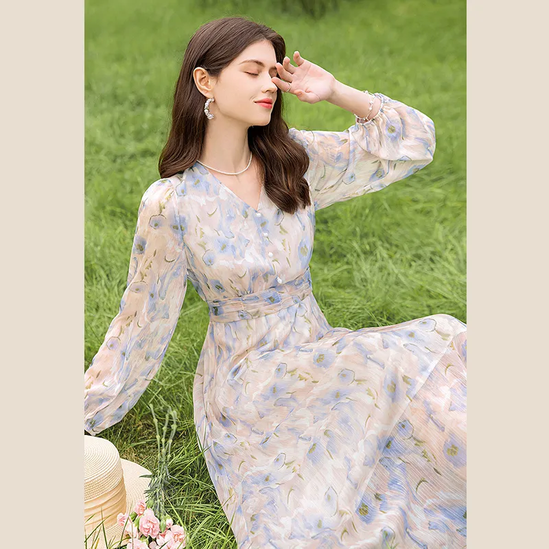 TOUCH Long Sleeved Dress Women's Blue Pink Multicolor-1