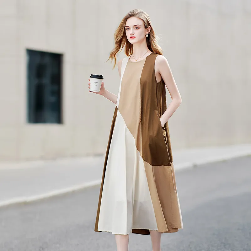TOUCH Sleeveless Dress Women's Coffee And Beige Khaki-2