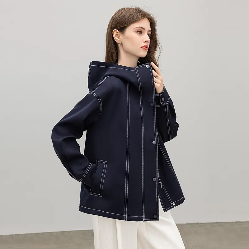 TOUCH Cropped Coats Women's Navy Blue-2