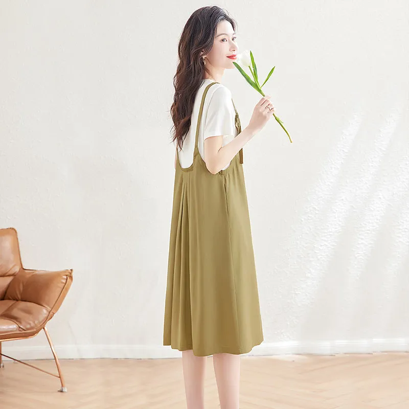 Cypress House Short Sleeved Dress Women's White Top Khaki Bottom-5