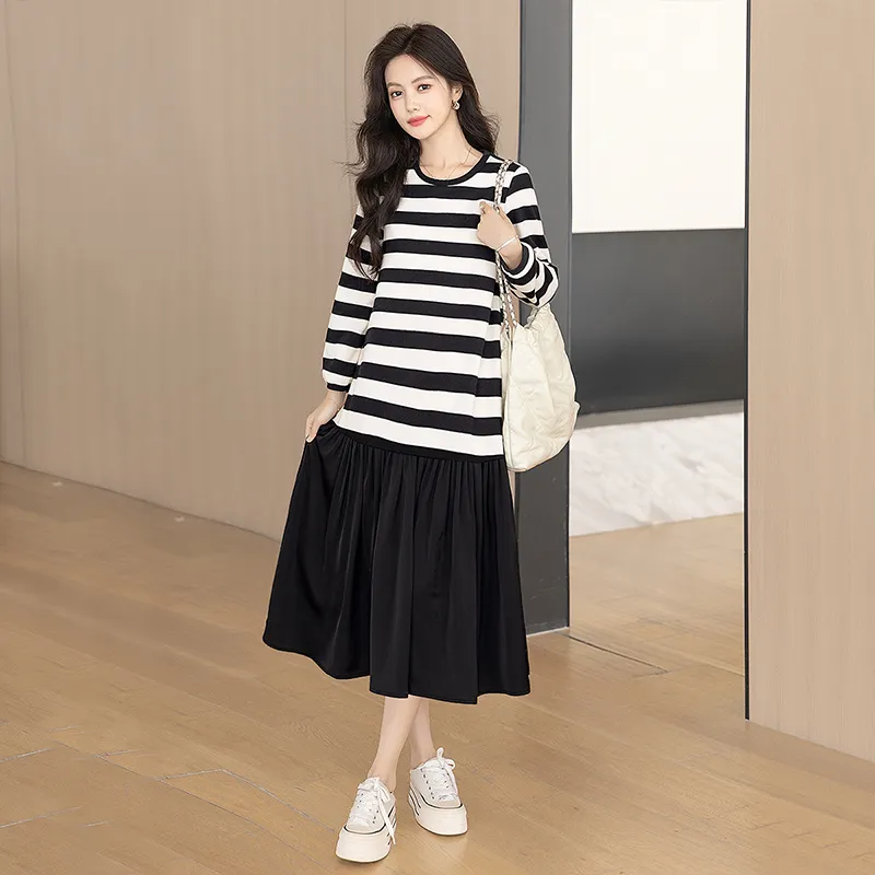 Cypress House Long Sleeved Dress Women's Black White Stripes-5