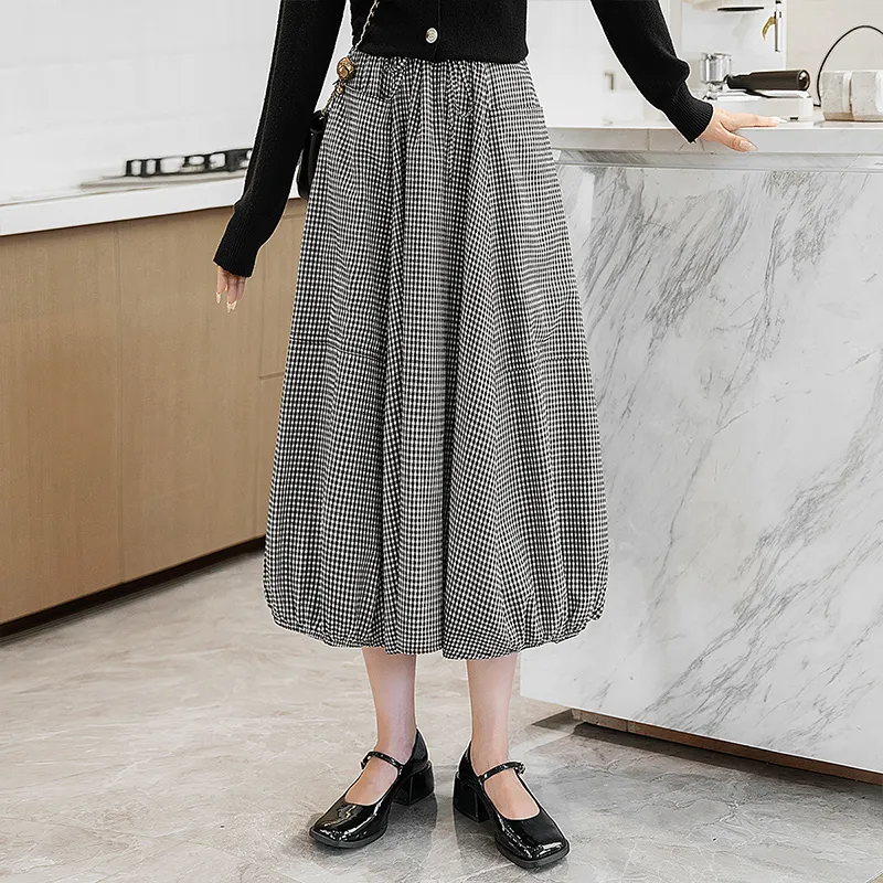 Cypress House Casual Long Skirt Women's Black White Plaid-4