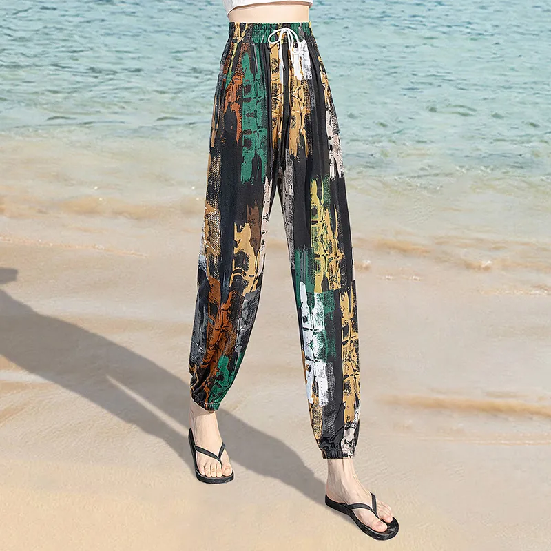 Cypress House Casual Pants Women's Black With Yellow Green Pattern-5
