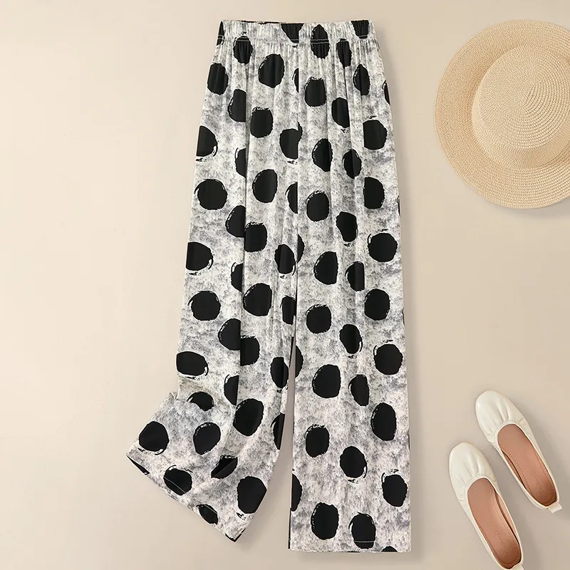 TOUCH Casual Pants Women's Gray With Black Polka Dot-2