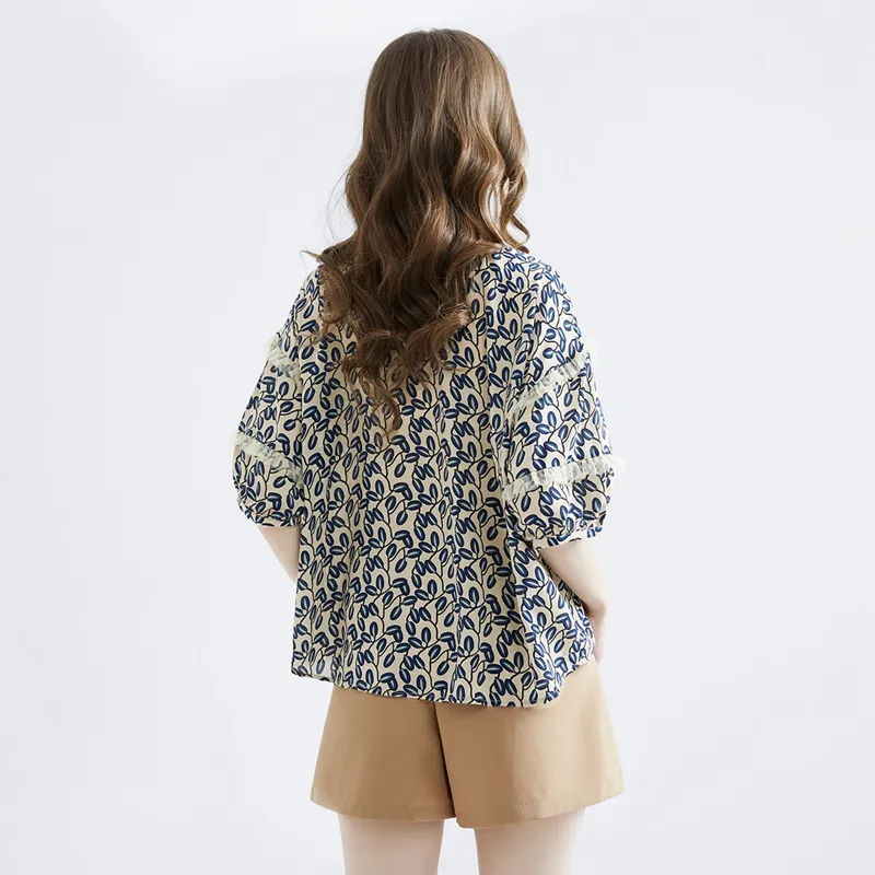 TOUCH Shirt Women's Blue Green Leaf-1