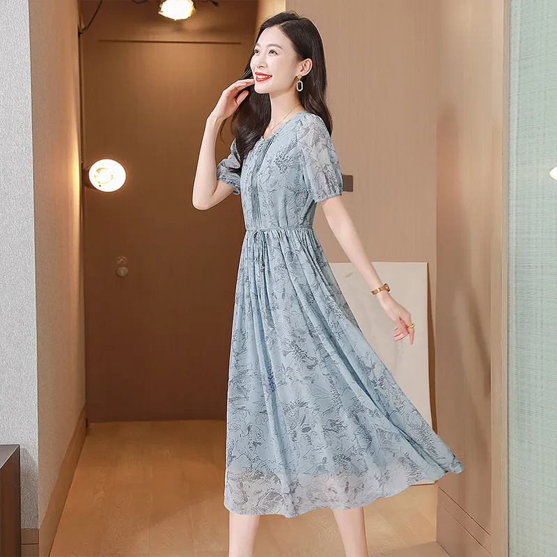 Cypress House Short Sleeved Dress Women's Blue Base Dark Gray Heather-2