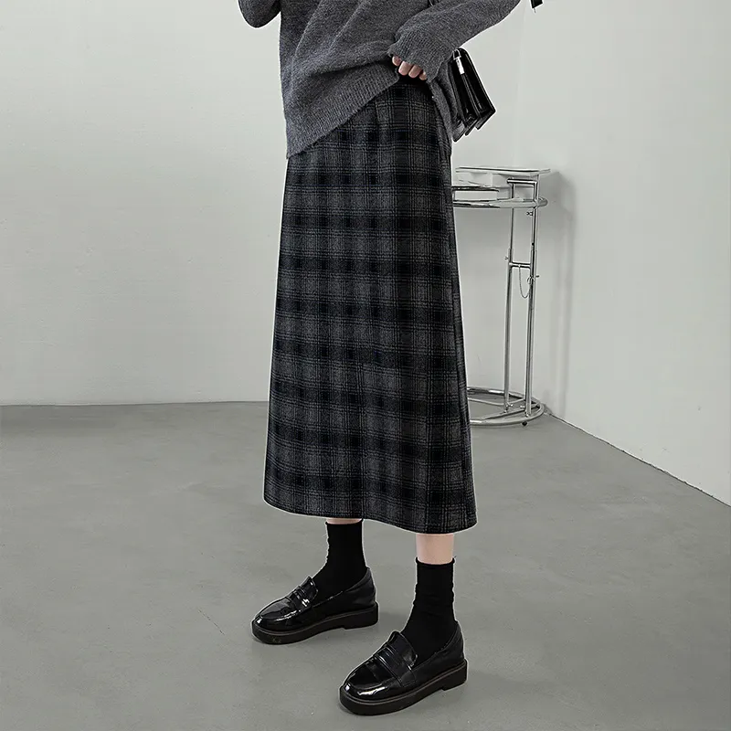 Cypress House Casual Long Skirt Women's Black Gray Blue Plaid-2