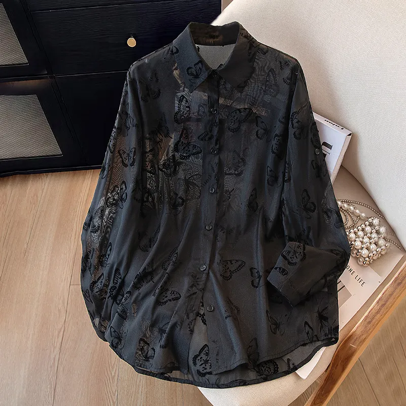 Cypress House Shirt Women's Black Butterfly-3