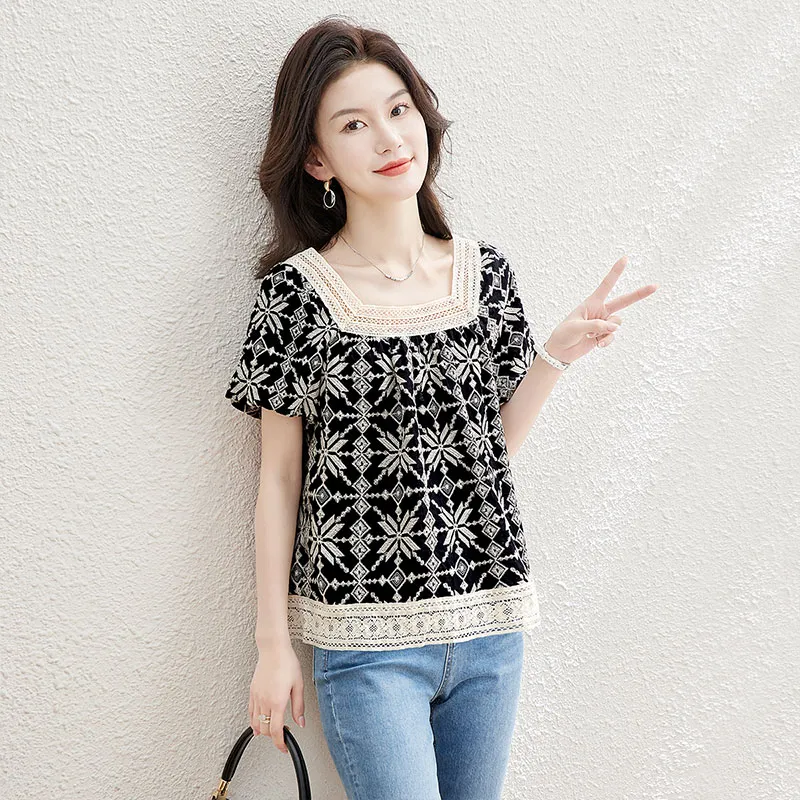 Cypress House Shirt Women's Black With White Floral-6