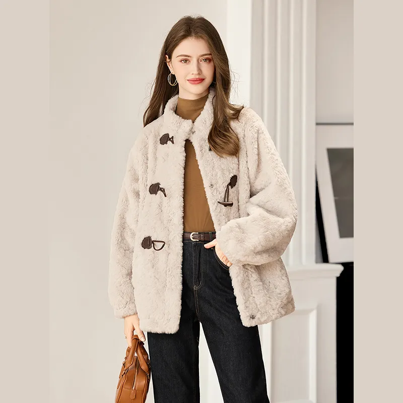 TOUCH Velvet feel Coat Women's Beige Apricot-3
