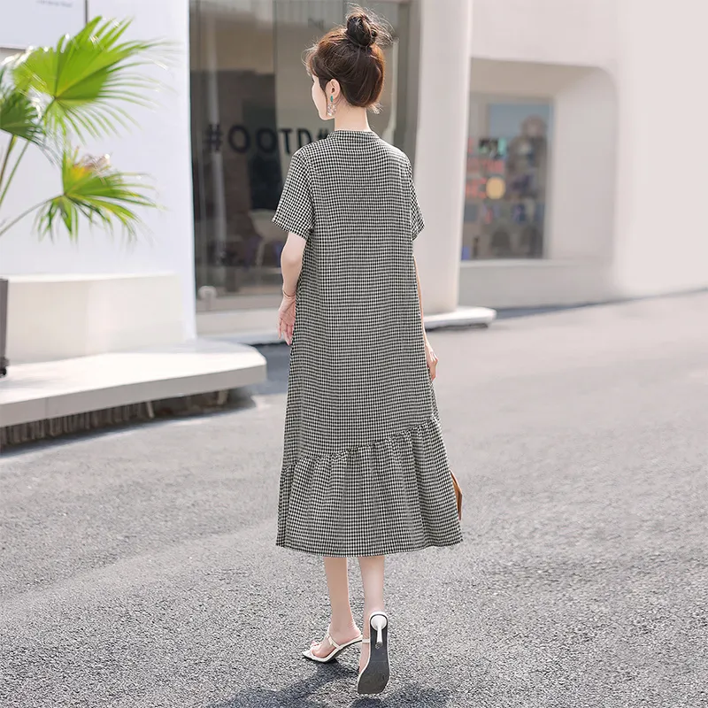 Cypress House Short Sleeved Dresses Women's Black White Plaid-3