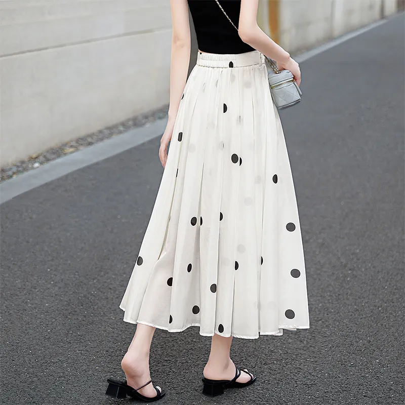 TOUCH Casual Long Skirt Women's Beige Base With Polka Dot-3