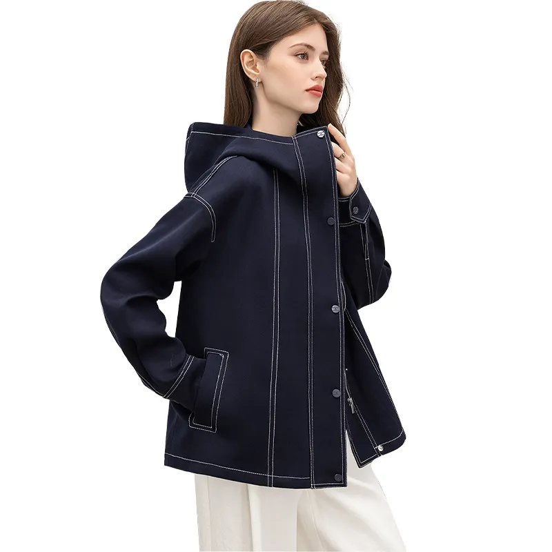 TOUCH Cropped Coats Women's Navy Blue-1