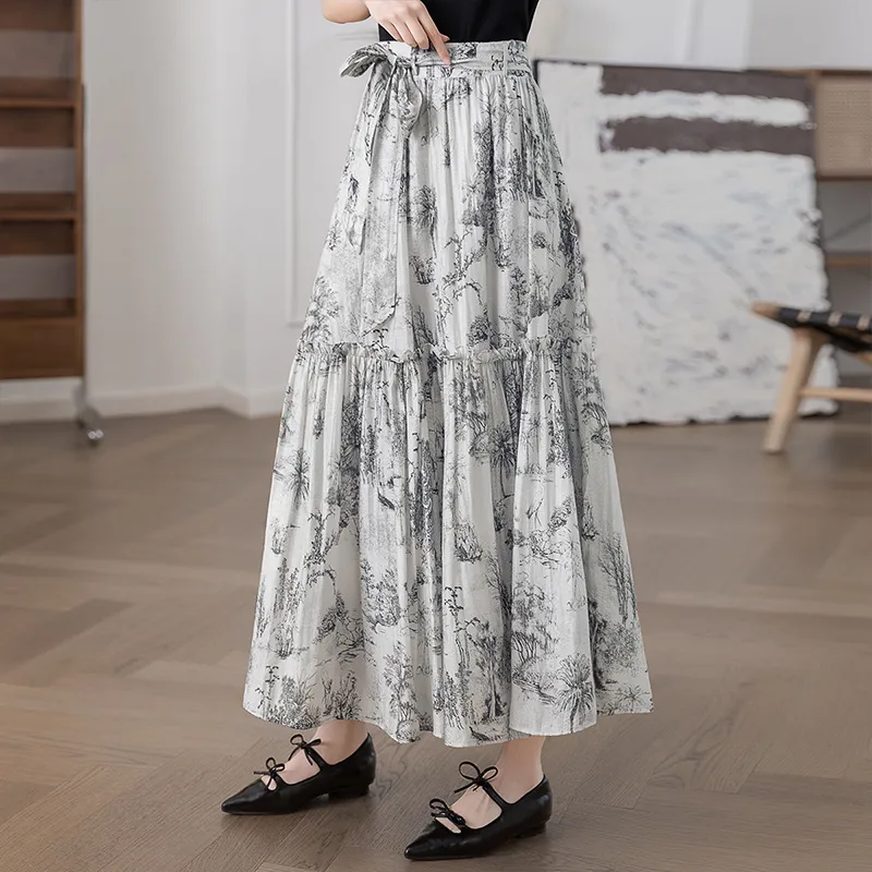 Cypress House Casual Long Skirt Women's Ink Wash Painting-4