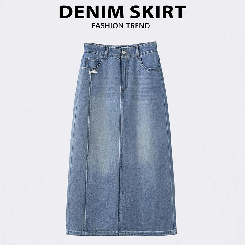 Cypress House Denim Long Skirt Women's Light Gray Blue-2