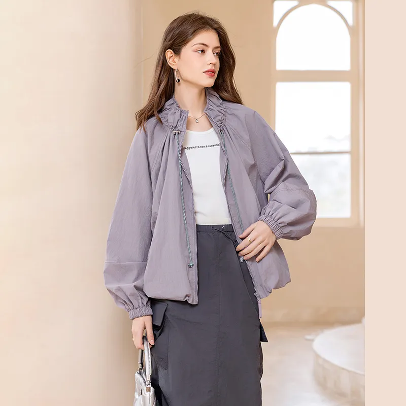 TOUCH Cropped Coats Women's Purple-4