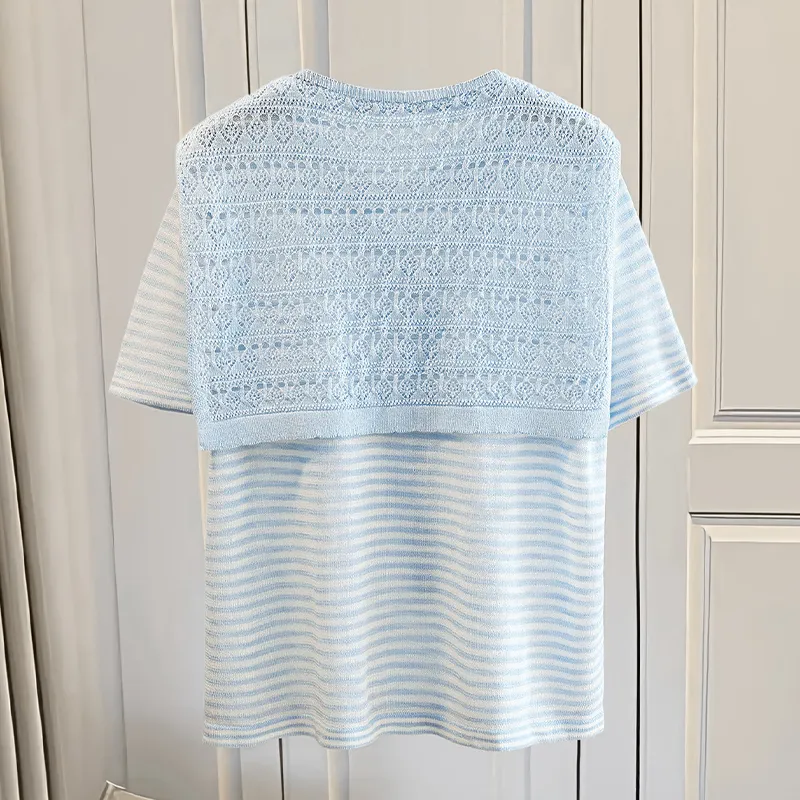 TOUCH Knitwear Women's Blue White Stripes-3