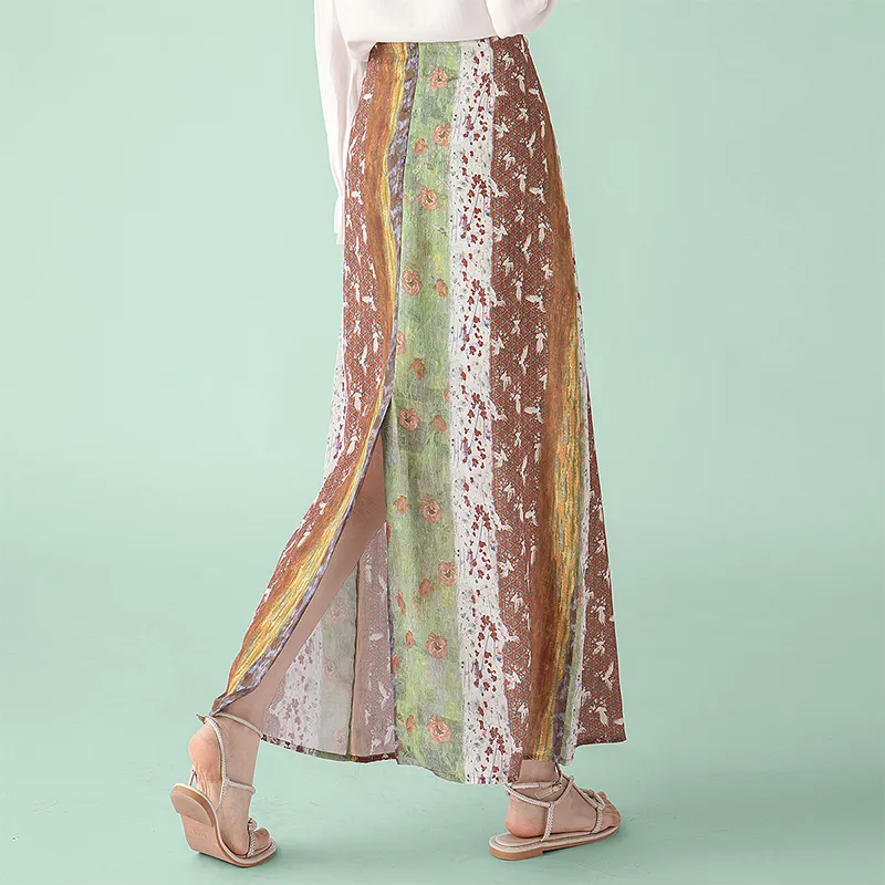 Cypress House Casual Long Skirt Women's Green Floral-3
