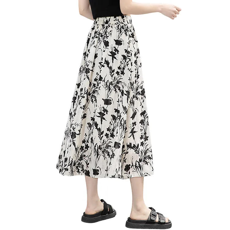 Cypress House Casual Long Skirts Women's Beige Floral-1