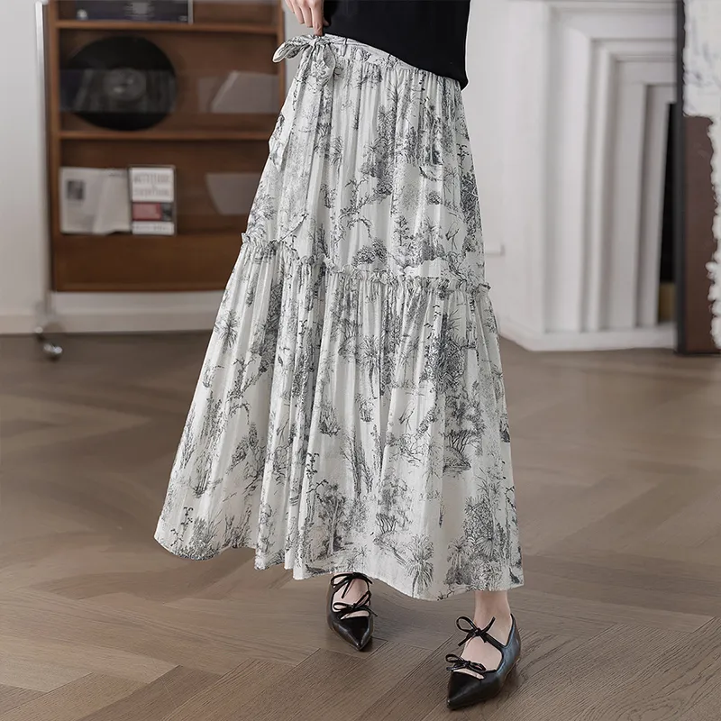 Cypress House Casual Long Skirt Women's Ink Wash Painting-2