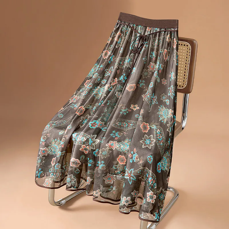 TOUCH Casual Long Skirt Women's Coffee Base Multicolor-2