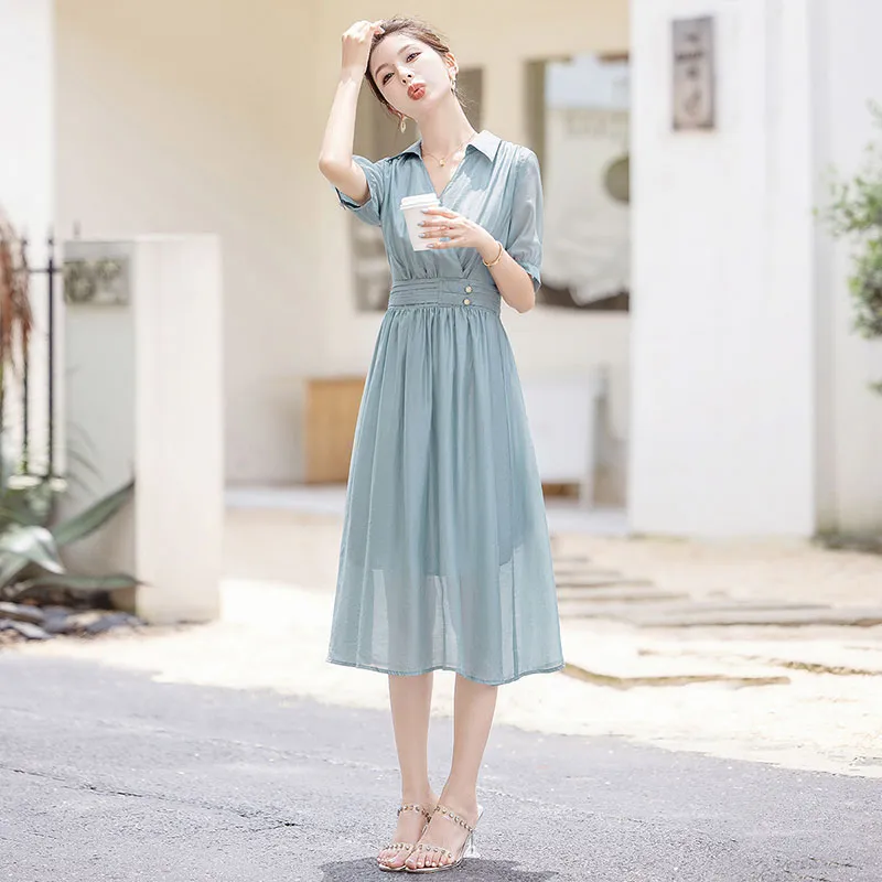 Cypress House Short Sleeved Dress Women's Light Blue-3