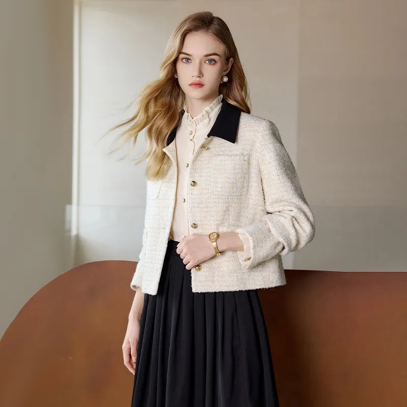TOUCH Cropped Coats Women's Beige-6