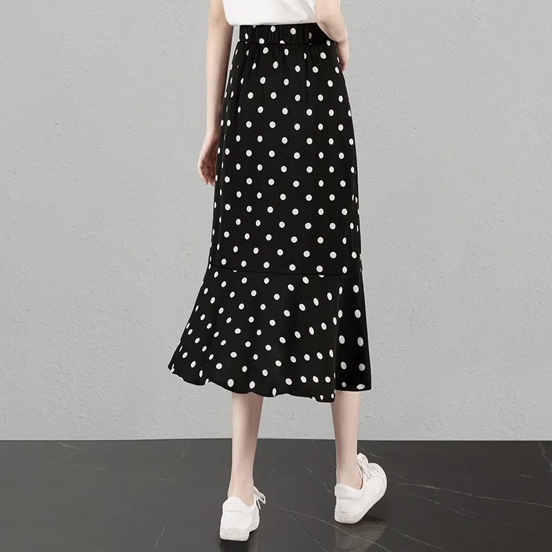 Cypress House Casual Long Skirt Women's Black With White Polka Dot-3