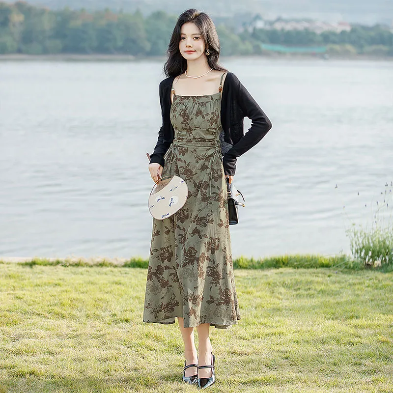 Cypress House Skirt Set Women's Black+Green Coffee Floral-3