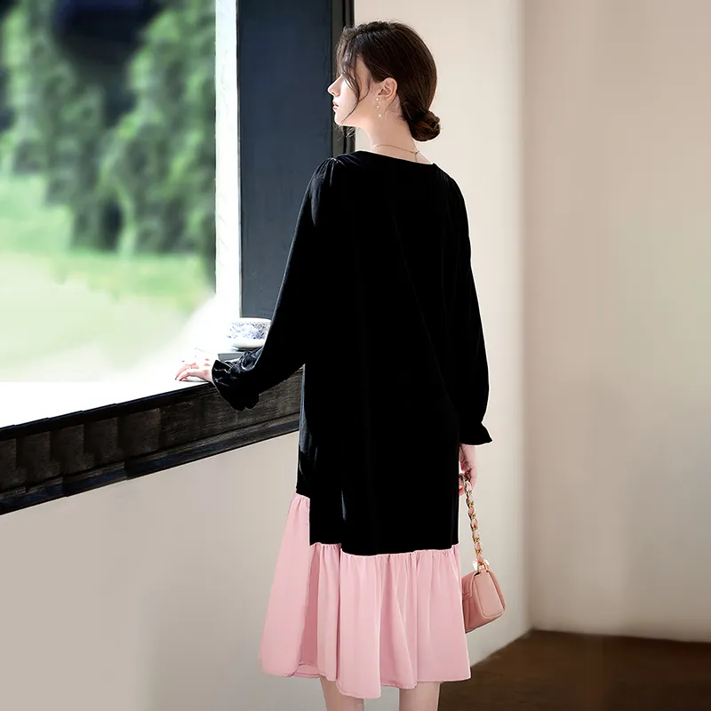 TOUCH Long Sleeved Dress Women's Black & Pink-5