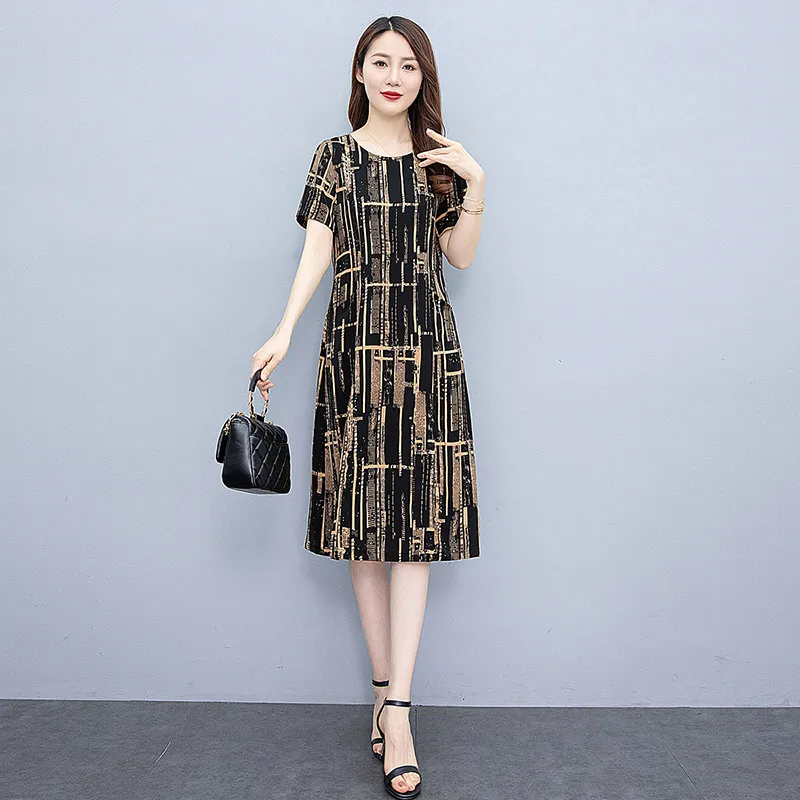 Cypress House Short-Sleeved Dresses Women's Black Background Khaki Floral-5