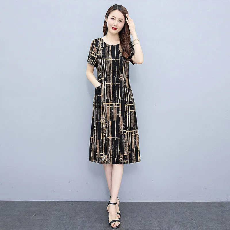 Cypress House Short-Sleeved Dresses Women's Black Background Khaki Floral-3