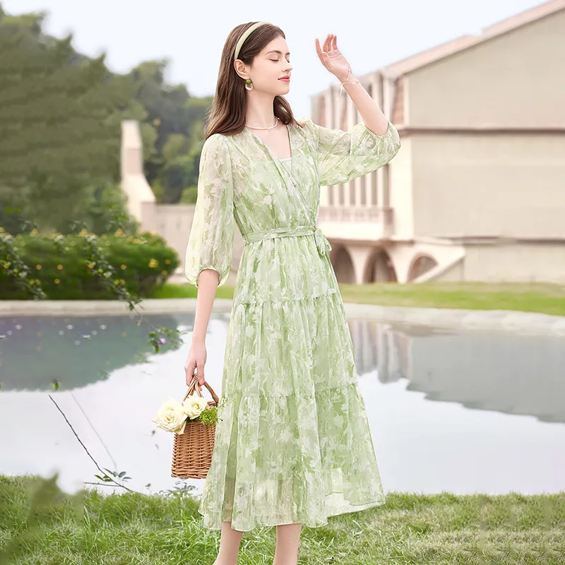 TOUCH Long Sleeved Dress Women's Green-6