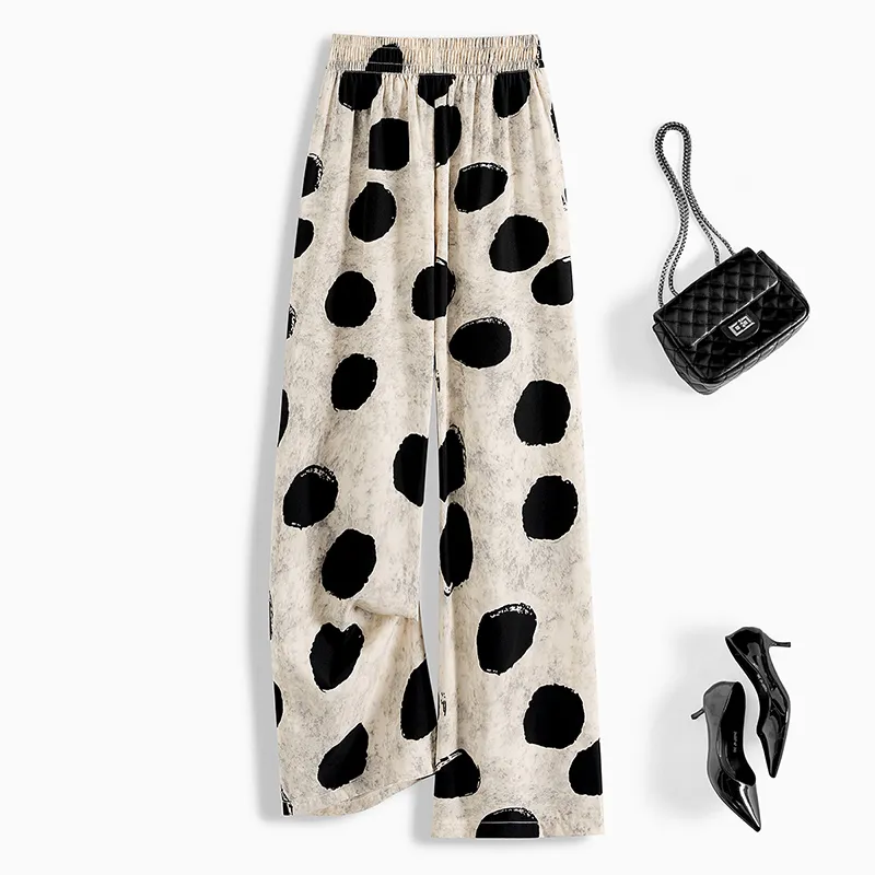 TOUCH Casual Pants Women's Beige Black Polka Dot-4
